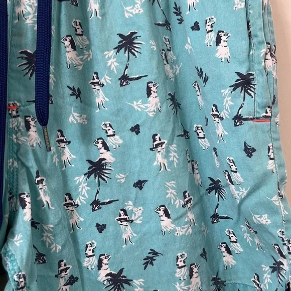 Sperry Men's 5" Blue Black Hula Girl Beach Drawstring Cotton Shorts Size Large - Picture 3 of 5